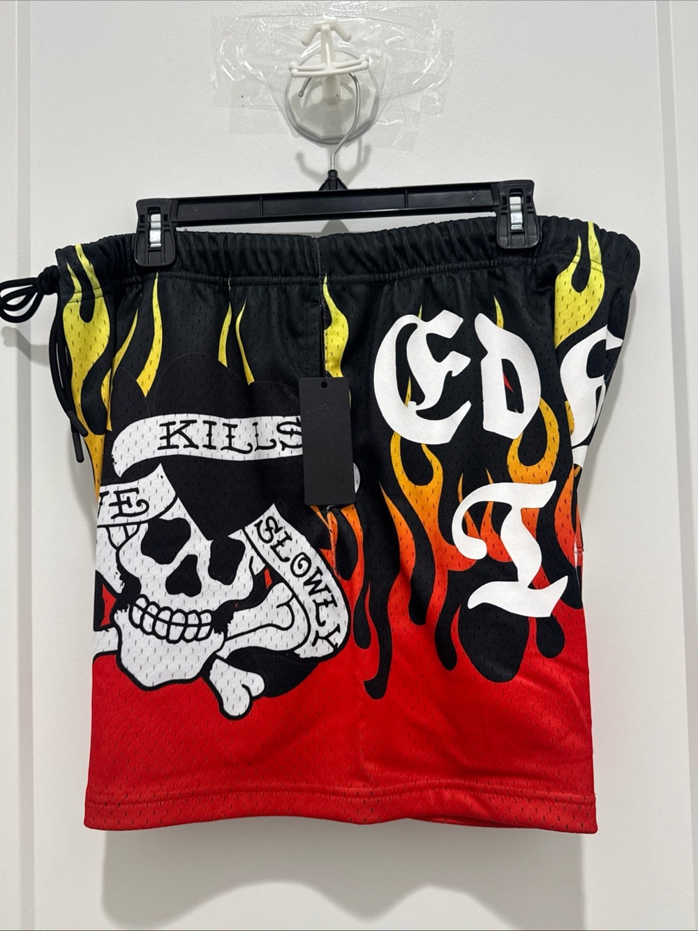Ed Hardy Kill Slowly Mesh Shorts Skull Flames Men’s Size